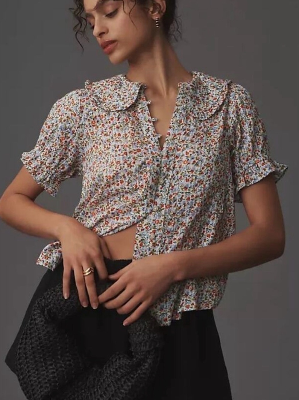 Pilcro Multicolor Floral Ruffled Collar Blouse